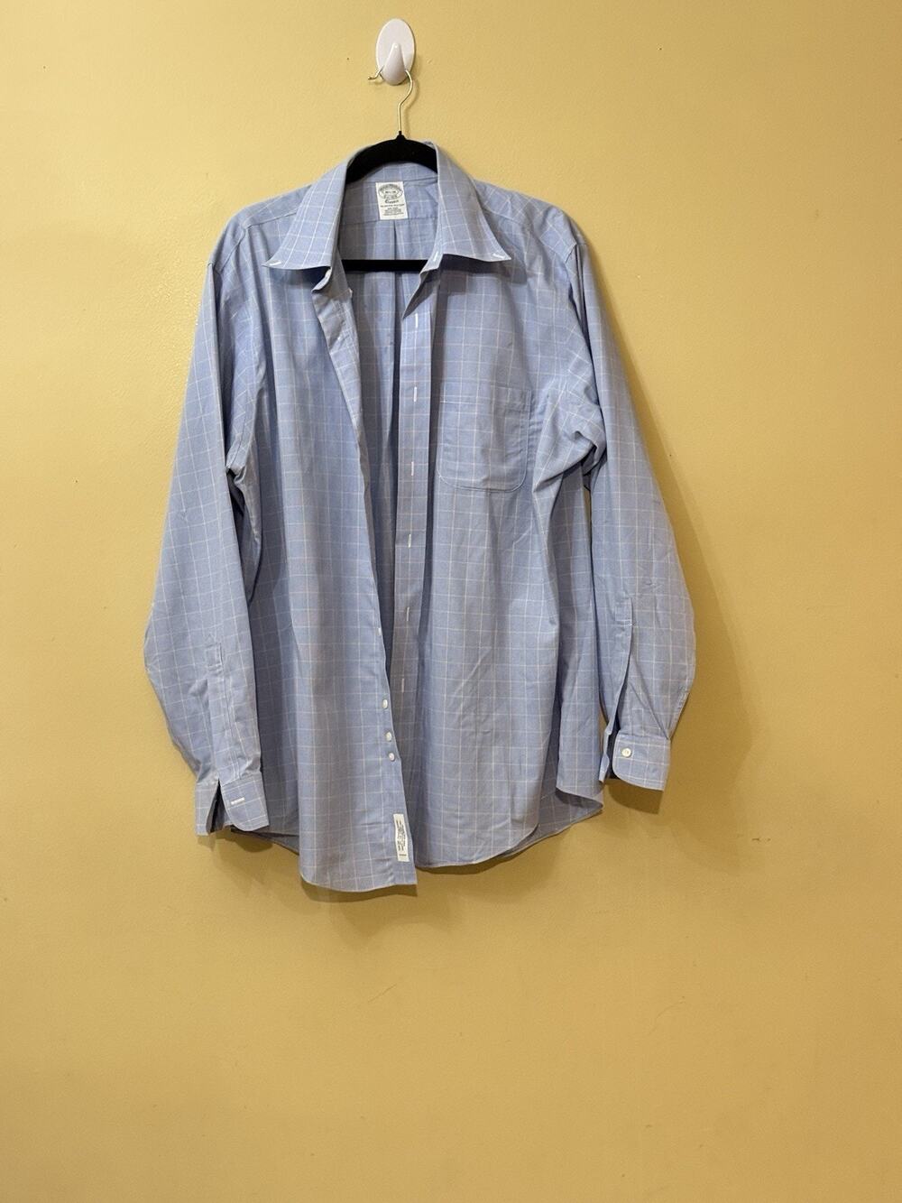 Brooks Brothers Non-Iron Supima Cotton Dress Shirt Blue Grid Check 16.5 35 AS-IS